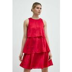 Obleka Armani Exchange bež barva - rdeča. Obleka iz kolekcije Armani Exchange. Model izdelan iz lahke tkanine. Model iz zračne tkanine z visoko vsebnostjo viskoze.