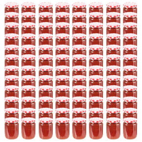 Shumee Stekleni kozarci z belimi in rdečimi pokrovi 96 kosov 230 ml
