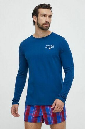 Bombažna majica z dolgimi rokavi Tommy Hilfiger - modra. Majica z dolgimi rokavi iz kolekcije Tommy Hilfiger. Model izdelan iz pletenine. Model iz izjemno udobne bombažne tkanine.