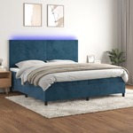 Box spring postelja z vzmetnico LED temno modra 200x200cm žamet - vidaXL - modra - 93,4 - 200 x 200 cm - vidaXL