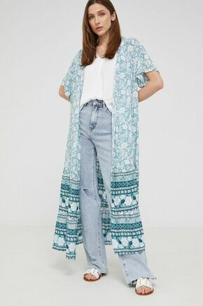 Kimono Answear Lab - modra. Kimono iz kolekcije Answear Lab. Model izdelan iz vzorčaste tkanine.