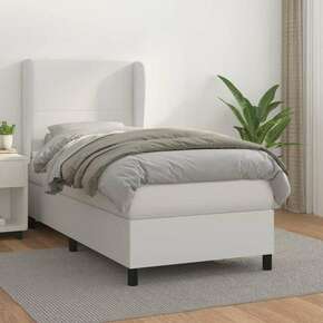 Greatstore Box spring postelja z vzmetnico bela 80x200 cm umetno usnje