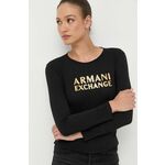 Bombažna majica z dolgimi rokavi Armani Exchange črna barva - črna. Majica z dolgimi rokavi iz kolekcije Armani Exchange, izdelana iz elastične pletenine. Model iz izjemno udobne bombažne tkanine.