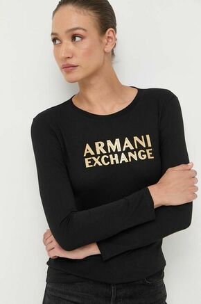 Bombažna majica z dolgimi rokavi Armani Exchange črna barva - črna. Majica z dolgimi rokavi iz kolekcije Armani Exchange