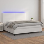 Box spring postelja z vzmetnico LED bela 200x200cm umetno usnje - vidaXL - Bela - 93,18 - 200 x 200 cm - vidaXL