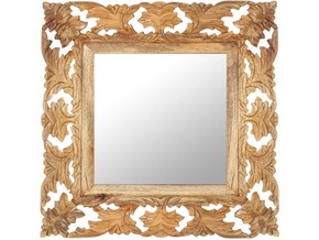 VIDAXL Ročno izrezljano ogledalo rjavo 50x50 cm trden mangov les