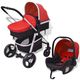 vidaXL 3-v-1 otroški voziček aluminijast rdeče in črne barve