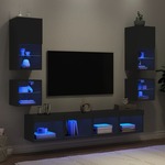 Vidaxl Komplet TV omaric LED 8-delni črn inženirski les