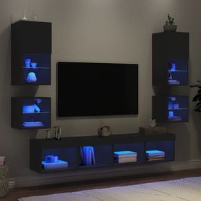 Vidaxl Komplet TV omaric LED 8-delni črn inženirski les
