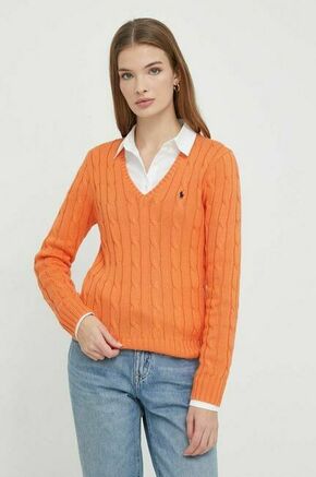 Bombažen pulover Polo Ralph Lauren oranžna barva - oranžna. Pulover iz kolekcije Polo Ralph Lauren. Model z V izrezom