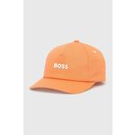 Bombažna kapa BOSS Boss Casual - oranžna. Kapa s šiltom vrste baseball iz kolekcije BOSS. Model izdelan iz tkanine z nalepko.