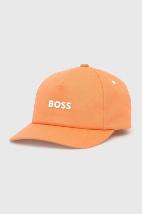 Bombažna kapa BOSS Boss Casual - oranžna. Kapa s šiltom vrste baseball iz kolekcije BOSS. Model izdelan iz tkanine z nalepko.