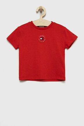 Tommy Hilfiger bombažna otroška majica - rdeča. T-shirt iz zbirke Tommy Hilfiger. Model narejen iz debela