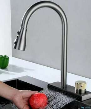 Kuhinjska armatura s širokim vodnim slapom | Pipa EYN KW1599 (Barva - zaključni sloj: Gunmetal gray)