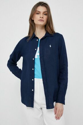 Lanena srajca Polo Ralph Lauren mornarsko modra barva - mornarsko modra. Srajca iz kolekcije Polo Ralph Lauren. Model izdelan iz lahke tkanine. Ima klasičen ovratnik. Izjemno udoben
