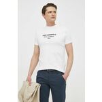 Bombažna kratka majica Karl Lagerfeld bela barva - bela. Lahkotna kratka majica iz kolekcije Karl Lagerfeld, izdelana iz pletenine, prijetne na optip. Model iz izjemno udobne bombažne tkanine.