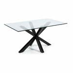 Jedilna miza s stekleno ploščo in črnim podnožje Kave Home, 160 x 90 cm
