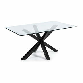Jedilna miza s stekleno ploščo in črnim podnožje Kave Home