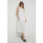 Bombažna obleka Sisley bela barva - bela. Obleka iz kolekcije Sisley. Model izdelan iz enobarvne tkanine. Model iz zračne bombažne tkanine.