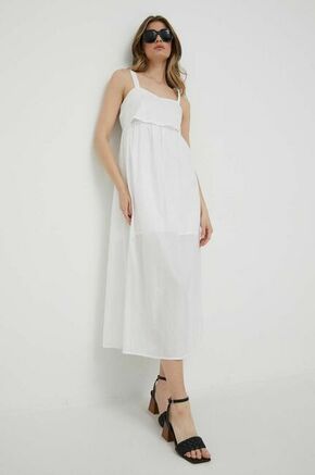 Bombažna obleka Sisley bela barva - bela. Obleka iz kolekcije Sisley. Model izdelan iz enobarvne tkanine. Model iz zračne bombažne tkanine.