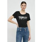 Kratka majica Morgan ženski, črna barva - črna. Kratka majica iz kolekcije Morgan, izdelana iz pletenine s potiskom. Model iz izjemno udobne tkanine z visoko vsebnostjo bombaža.
