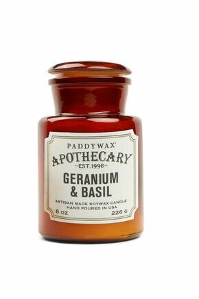 Paddywax dišeča sojina sveča Geranium and Basil - pisana. Dišeča sveča iz kolekcije Paddywax. Model izdelan iz stekla.