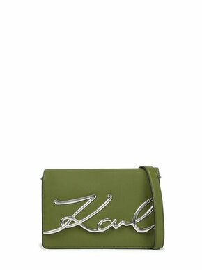 Usnjena torbica Karl Lagerfeld črna barva - zelena. Majhna torbica iz kolekcije Karl Lagerfeld. Model na zapenjanje