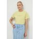 Bombažna kratka majica Pinko ženski, rumena barva - rumena. Ohlapna kratka majica iz kolekcije Pinko, izdelana iz tanke, elastične pletenine. Model iz izjemno udobne, zračne tkanine.