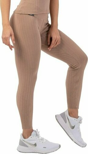 Nebbia Organic Cotton Ribbed High-Waist Leggings Brown M Fitnes hlače