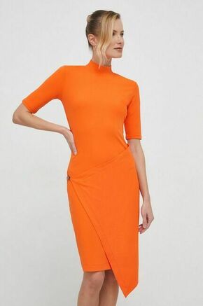 Obleka Calvin Klein oranžna barva - oranžna. Obleka iz kolekcije Calvin Klein. Model izdelan iz tanke