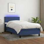shumee Box spring postelja z vzmetnico LED modra 90x190 cm blago