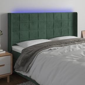 VidaXL LED posteljno vzglavje temno zeleno 163x16x118/128 cm žamet