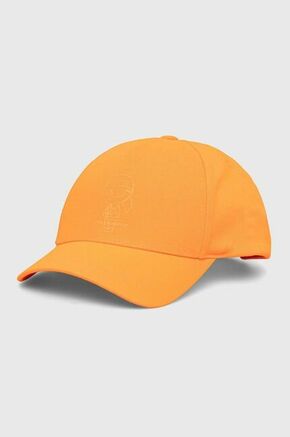 Kapa s šiltom Karl Lagerfeld oranžna barva - oranžna. Kapa s šiltom vrste baseball iz kolekcije Karl Lagerfeld. Model izdelan iz tkanine s potiskom.
