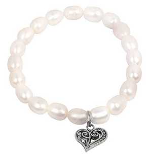 JwL Luxury Pearls Fina zapestnica iz pravih biserov s kovinskim srcem JL0417