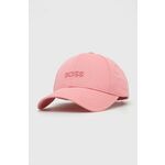 Bombažna bejzbolska kapa BOSS roza barva - roza. Kapa s šiltom vrste baseball iz kolekcije BOSS. Model izdelan iz materiala z nalepko.