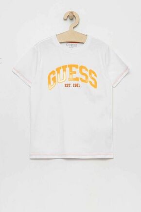 Otroška kratka majica Guess bela barva - bela. Otroški kratka majica iz kolekcije Guess. Model izdelan iz pletenine z nalepko.