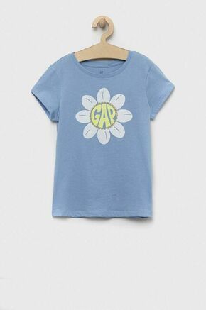 Otroška bombažna kratka majica GAP - modra. Otroške lahkotna kratka majica iz kolekcije GAP. Model izdelan iz pletenine