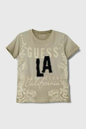 Otroška bombažna kratka majica Guess bež barva - bež. Otroške kratka majica iz kolekcije Guess