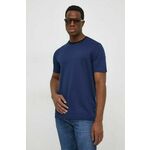 Bombažna kratka majica BOSS moški - mornarsko modra. Lahkotna kratka majica iz kolekcije BOSS, izdelana iz tanke, elastične pletenine. Model iz izjemno udobne bombažne tkanine.