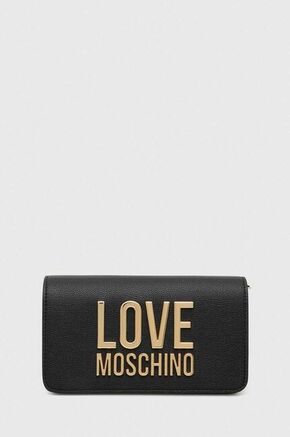 Večerna torbica Love Moschino črna barva - črna. Majhna večerna torbica iz kolekcije Love Moschino. Model na zapenjanje