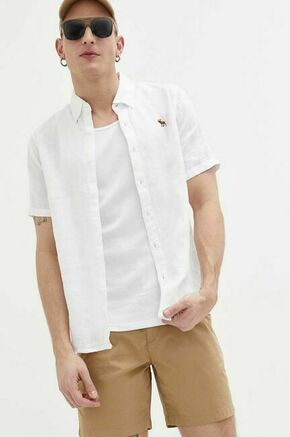 Lanena srajca Abercrombie &amp; Fitch bela barva - bela. Srajca iz kolekcije Abercrombie &amp; Fitch