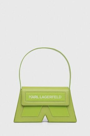 Usnjena torbica Karl Lagerfeld ICON K SHB LEATHER zelena barva - zelena. Torbica in denarnica iz kolekcije Karl Lagerfeld. Model na zapenjanje izdelan iz kombinacije naravnega usnja in ekološkega usnja.