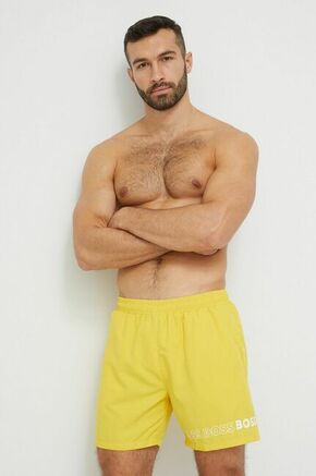 Kopalne kratke hlače BOSS rumena barva - rumena. Kopalne kratke hlače iz kolekcije BOSS. Model izdelan iz tkanine.