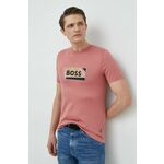 Bombažna kratka majica BOSS roza barva - roza. Kratka majica iz kolekcije BOSS. Model izdelan iz tanke, elastične pletenine. Izjemno udoben material.
