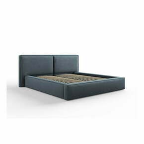 Temno modra oblazinjena zakonska postelja s prostorom za shranjevanje in letvenim dnom 180x200 cm Arendal – Cosmopolitan Design