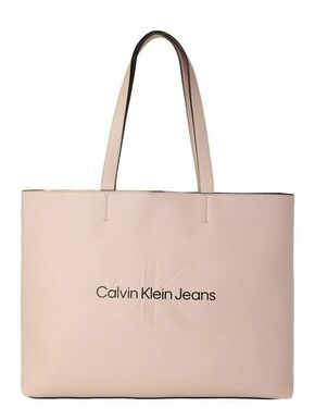 Torbica Calvin Klein Jeans črna barva - roza. Velika torbica iz kolekcije Calvin Klein Jeans. Model na zapenjanje