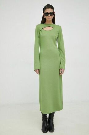 Obleka Gestuz zelena barva - zelena. Obleka iz kolekcije Gestuz. Raven model izdelan iz elastične pletenine.