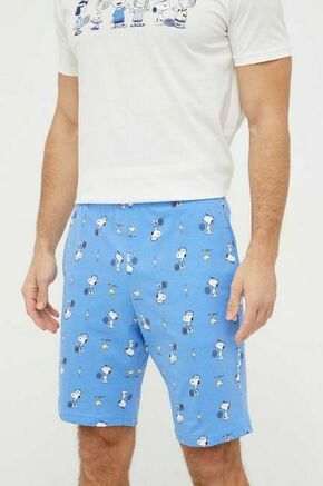 Bombažne pižama kratke hlače United Colors of Benetton x Peanuts - modra. Pižama kratke hlače iz kolekcije United Colors of Benetton. Model izdelan iz elastične pletenine. Model iz tankega materiala je idealen za toplejše letne čase.