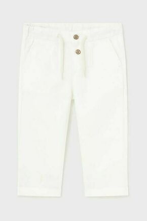 Otroške hlače s primesjo lanu Mayoral bela barva - bela. Otroški hlače iz kolekcije Mayoral. Model izdelan iz enobarvnega materiala. Model iz izjemno udobne tkanine z visoko vsebnostjo bombaža.