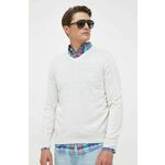 Volnen pulover BOSS moški, bela barva - bež. Pulover iz kolekcije BOSS. Model izdelan iz volnene pletenine. Model iz visokokakovostnega in trajnostnega materiala.
